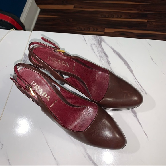PRADA VERO CUOIO Brown Burgundy Leather Platform Pumps High Heels 38 - Picture 8 of 16